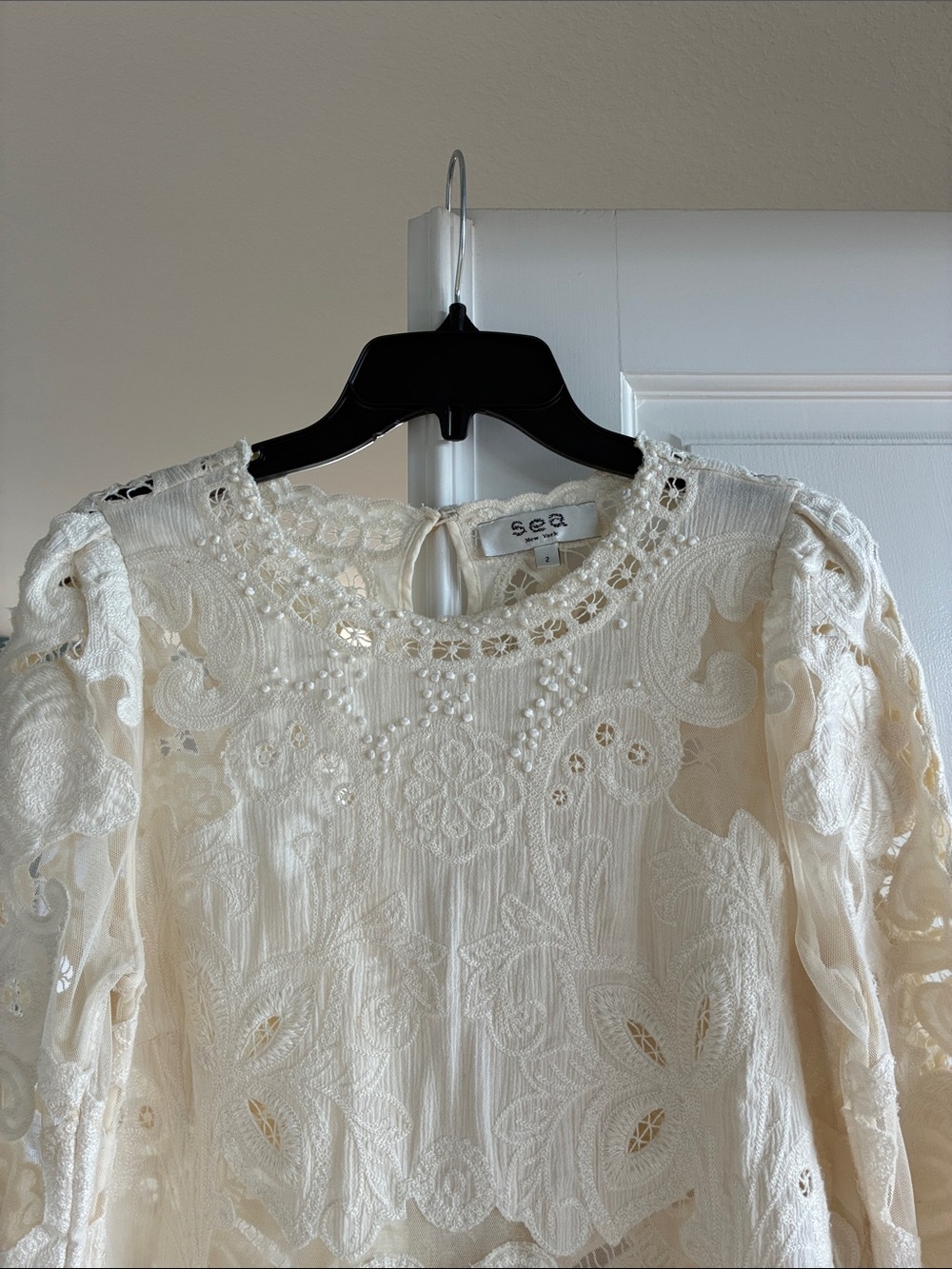 Sea New York White Cream Lace Long-Sleeve Lysa Embroidered Mini Dress - Picture 14 of 16